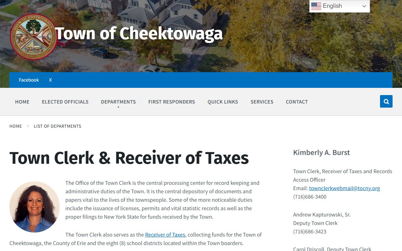 Cheektowaga Town Clerk website for white pages and public record searches