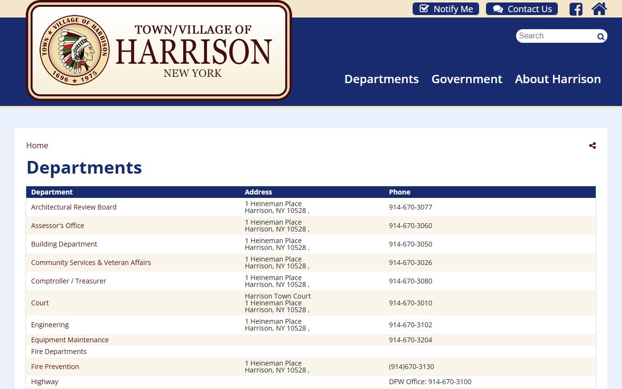 Harrison Town Clerk website for white pages record searches