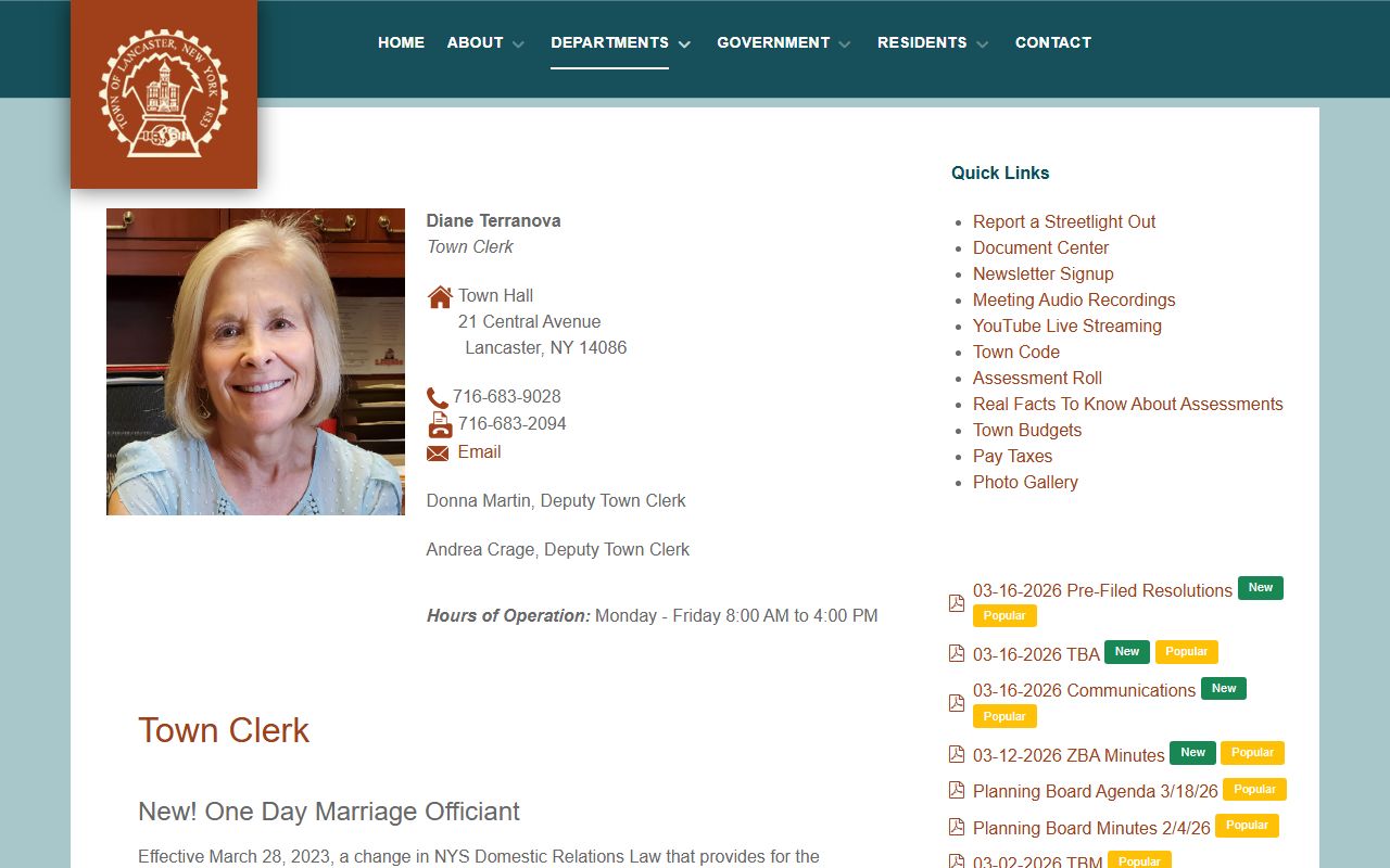 Lancaster Town Clerk website for white pages research