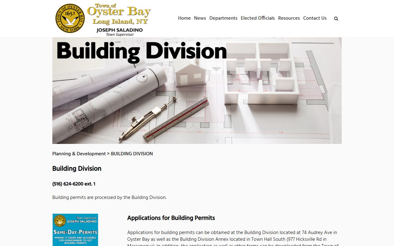 Oyster Bay Building Department for property and white pages data
