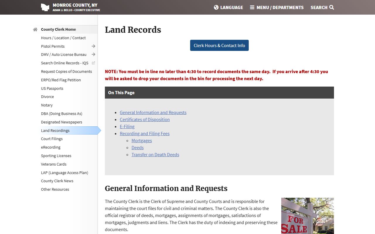 Monroe County Clerk online records portal for Irondequoit white pages searches