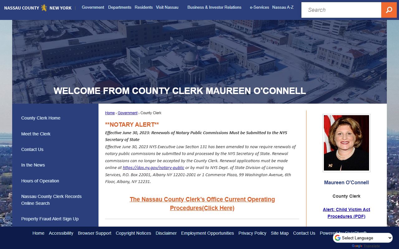 Nassau County Clerk website for white pages record searches