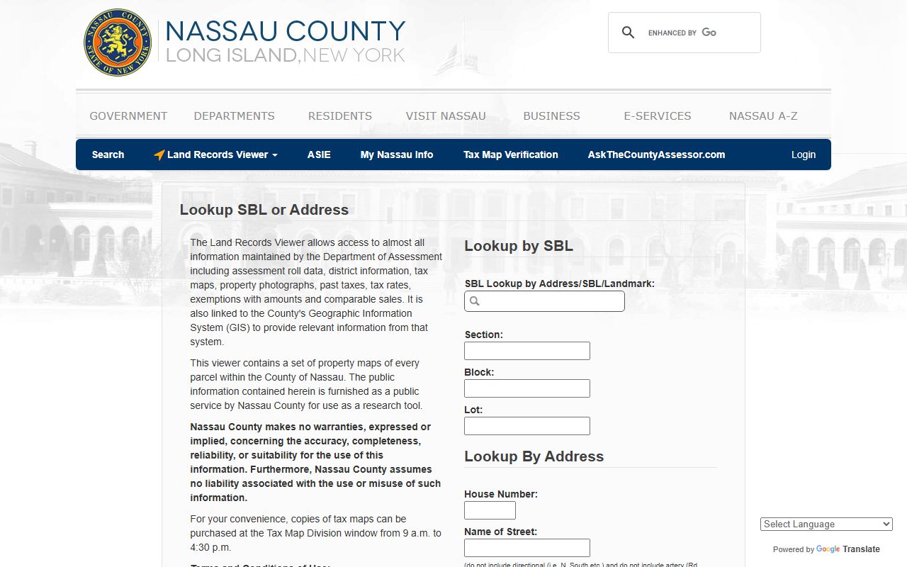 Nassau County land records search portal for white pages lookups