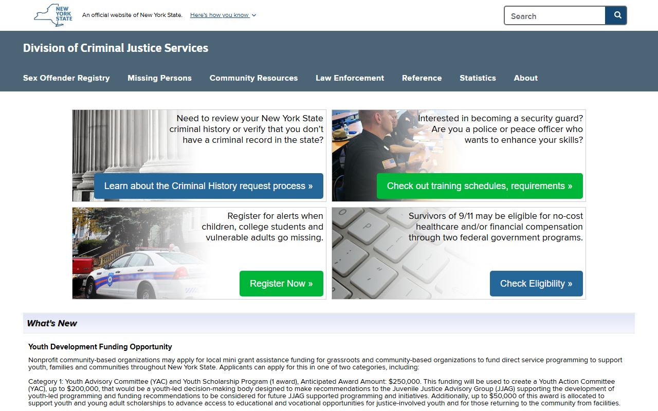NYS Division of Criminal Justice Services portal for Jamestown white pages searches