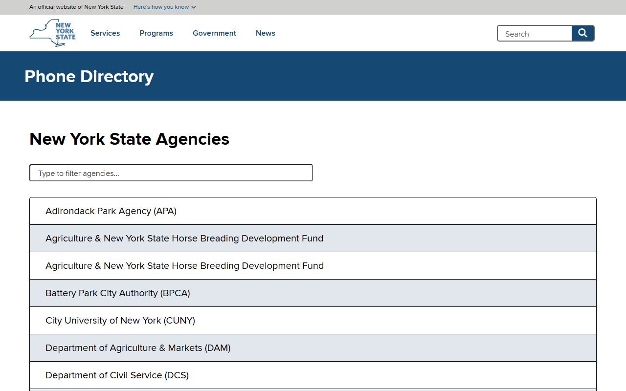 New York State Official Phone Directory for White Pages lookups